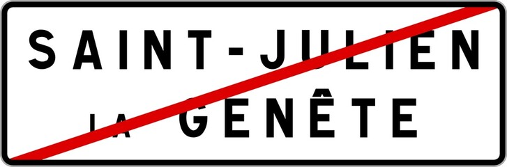Panneau sortie ville agglomération Saint-Julien-la-Genête / Town exit sign Saint-Julien-la-Genête