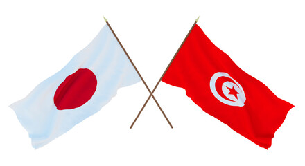 Background for designers, illustrators. National Independence Day. Flags Japan and Tunisia