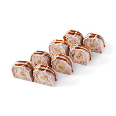 Sweet rolls with cream, banana and caramel