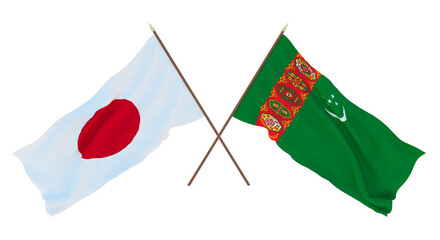 Background for designers, illustrators. National Independence Day. Flags Japan and Turkmenistan