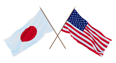 Background for designers, illustrators. National Independence Day. Flags Japan and United States of America. USA