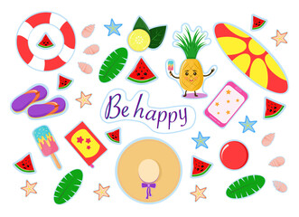 set of stickers theme - beach, mine, vacation.