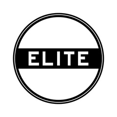 Black color round seal sticker in word elite on white background