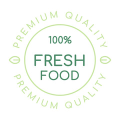 Fresh food line label, icon or badge with leaves. Logo template for eco-friendly products.