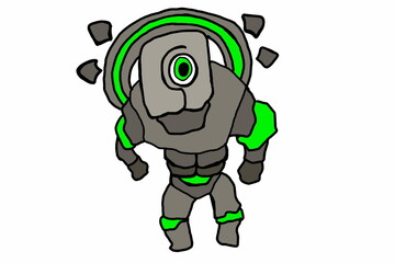 ancient stone golem cartoon illustration