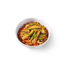 Rice with corn, mushrooms, onions, sesame seeds, pepper