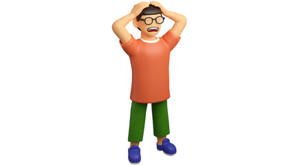 3D Illustration of Cartoon Character for Web confused