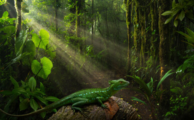 Basilisk lizard in tropical Central America