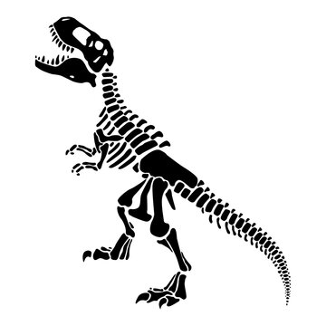 T rex dinosaur skeleton negative space silhouette.Prehistoric creature bones isolated black and white clip art.
Tyrannosaurus paleontology design.