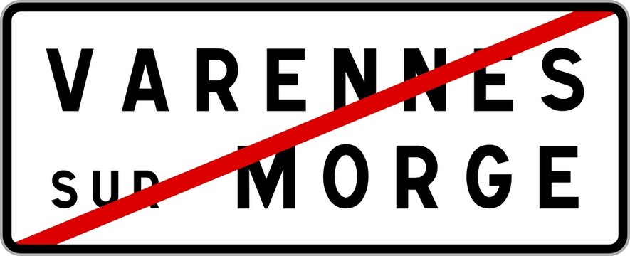 Panneau sortie ville agglom&eacute;ration Varennes-sur-Morge / Town exit sign Varennes-sur-Morge