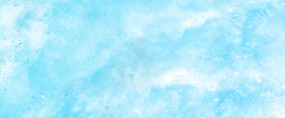 White and blue color frozen ice surface design abstract background. blue and white watercolor paint splash or blotch background with fringe bleed wash and bloom design.