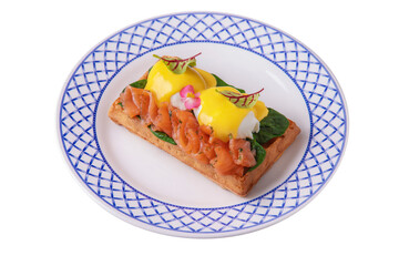 Waffle with salmon slices
