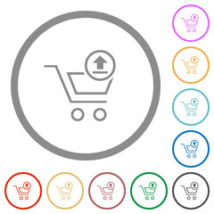 Cart upload outline flat icons with outlines