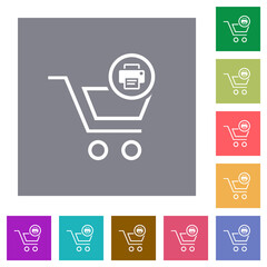 Print cart items outline square flat icons