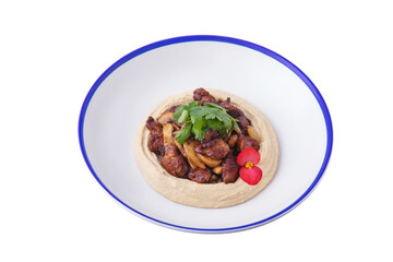 Puree with meat, mushrooms, parsley and violets