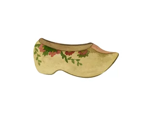 Foto auf Leinwand Dutch traditional souvenir wooden shoe with flowers. Watercolor hand-painted illustration isolated on a white background. Perfect for any projects, prints, menu, cards, decor. © kateluck71