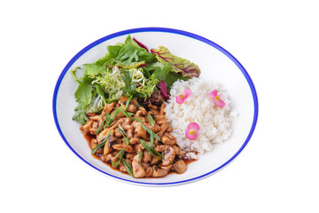 Fish meat, mushrooms, onions, rice, parsley