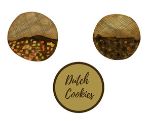 Dutch traditional cookies. Watercolor hand-painted illustration isolated on a white background. Perfect for any projects, prints, menu, cards, decor.