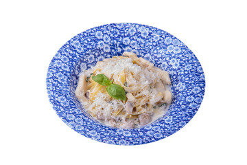 Pasta sauce with parmesan and fish, mushrooms