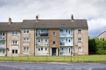 Derelict council house in poor housing estate slum with many social welfare issues in Port Glasgow