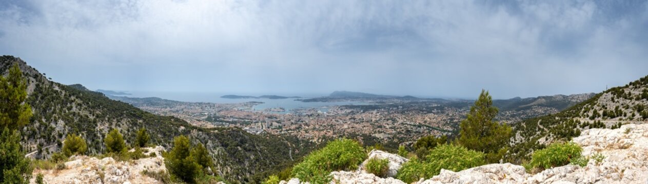 High Resolution Panorama view of the City of Toulon in France. The picture is taken from the "Mont Faron".