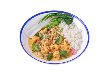 Shrimps with mushrooms, peanuts, sesame seeds