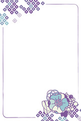和風シンプルデザイン年賀状テンプレート 縦 文字無し 紫×水色