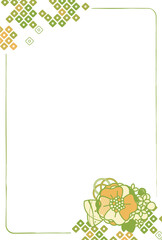 和風シンプルデザイン年賀状テンプレート 縦 文字無し 緑×オレンジ
