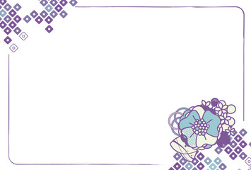 和風シンプルデザイン年賀状テンプレート 横 文字無し 紫×水色