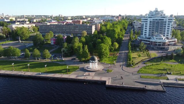 Petrozavodsk is the capital of the Republic of Karelia in Russia. Embankment of Lake Onega on a sunny, summer day