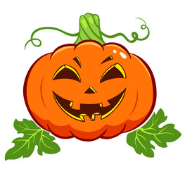 Cartoon smiling pumpkin. Vector cartoon illustration. Isolated on white.