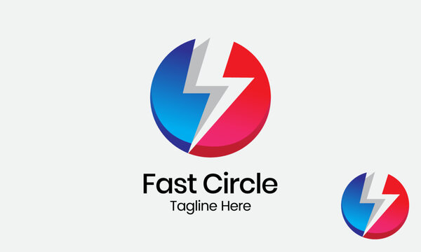 Fast Circle Logo Design Template. Lightning bolt logo. Electricity icon. Electric energy sign. Purple blue gradient. Thunderbolt in a circle. Flash or power symbol. Speed, fast, quick, rapid concept.