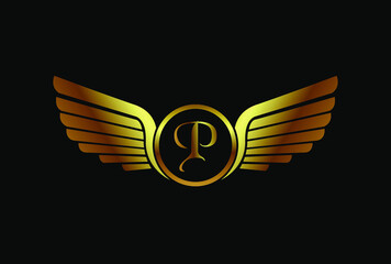 Wings logo element vector template design isolated on black background, two wings emblem with letter P logotype, modern creative trendy brand symbol
