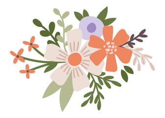 Spring florals simple bouquet. Minimalistic summer flowers bouquet vector illustration