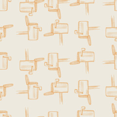 Mailbox engraved seamless pattern. Vintage letterbox in hand drawn style.
