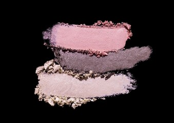 Eye shadow blush pink and brown shimmer holographic and matte multi tone texture background white isolated