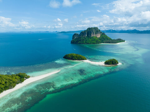 Aerial view of Thale Waek point  in Hat Noppharat Thara - Mu Ko Phi Phi National Park, Krabi Province Thailand