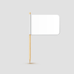 Obraz premium Toothpick flag isolated on wood stick with white paper. Realistic little tooth pick for lunch. Vector cocktail decoration