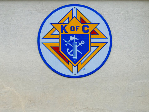 Knights of Columbus (K of C) logo on the side of Mater Dolorosa Catholic Church on July 1, 2022 in New Orleans, LA, USA