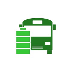 Electric bus with fully charged battery energy indicator icon isolated on white background