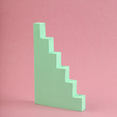 blue stairs on a pink background. Minimalism. Career growth concept. Pastel color trend