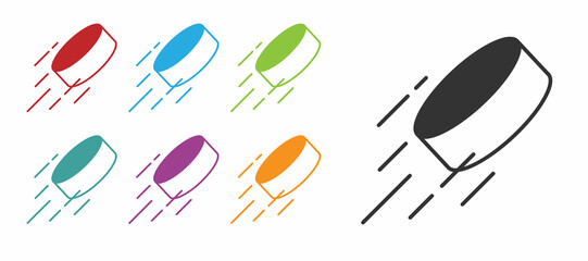 Black Hockey puck icon isolated on white background. Set icons colorful. Vector