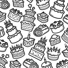 Cake pattern background set. Collection icon cake. Vector