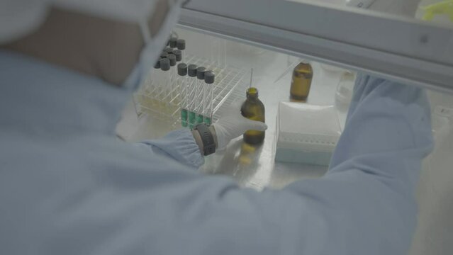 Tubes in a laboratory. Science concept. Researchers are dropping the substance into a test tube.
S-Log3 Flat Profile