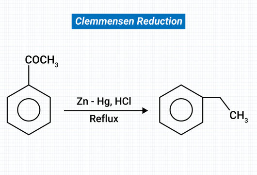 Clemmensen Reduction: The reduction of carbonyl groups of aldehydes and ketones to methylene groups with amalgamated Zinc and concentrated HCl.