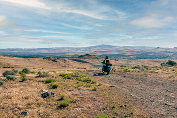 Senior Male Adventure Motorcycle Riding in the Nevada desert near Reno Nevada