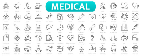Fototapeta na wymiar Medical icon set. Medicine and health care icons set. Medical symbols collection.