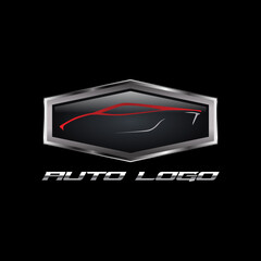 Car with silver badge for automotive logo design 