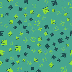 Fototapeta premium Seamless vector pattern with green leaves on a green background. Vegetable texture for fabric, bed linen, tablecloth, baby clothes, wallpaper
