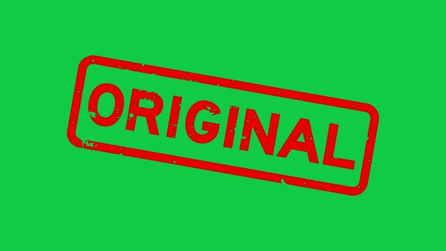 Grunge red original word rubber stamp zoom on green background